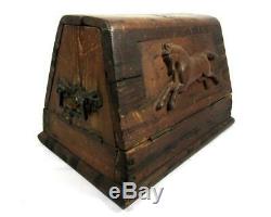 Antique 19thC TOOL BOX CARVED HORSE FOLK ART AAFA Farrier/ Primitive/ Wood