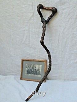 Antique 19th Century Folk Art Carved Crooked Wood Walking Stick by Dell Davis