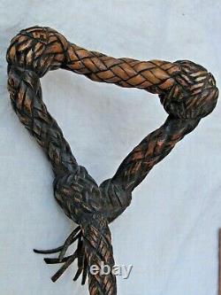 Antique 19th Century Folk Art Carved Crooked Wood Walking Stick by Dell Davis