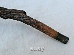 Antique 19th Century Folk Art Carved Crooked Wood Walking Stick by Dell Davis