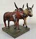 Antique 19th Century Folk Art Carved Wood Painted Cows Bulls Sculpture Americana