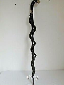 Antique 19th Century Folk Art Carved Wood Snake Cane Walking Stick