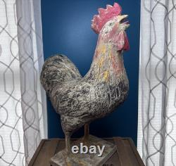Antique 19th c. Hand Carved Wood Rooster Folk Art Polychrome Farm Chicken 21