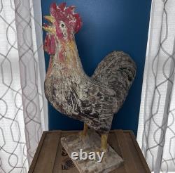 Antique 19th c. Hand Carved Wood Rooster Folk Art Polychrome Farm Chicken 21