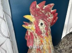 Antique 19th c. Hand Carved Wood Rooster Folk Art Polychrome Farm Chicken 21