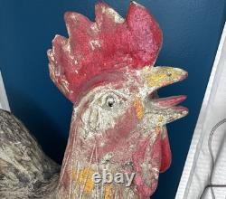 Antique 19th c. Hand Carved Wood Rooster Folk Art Polychrome Farm Chicken 21