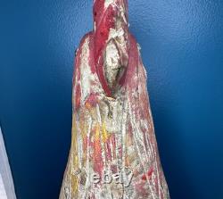 Antique 19th c. Hand Carved Wood Rooster Folk Art Polychrome Farm Chicken 21