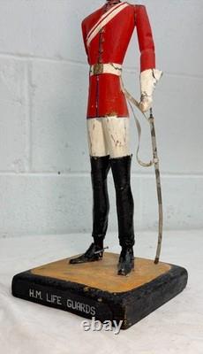 Antique 19th century British life guard troop hand carved wood sculpture statue