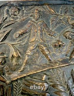 Antique 19th century Victorian hand carved wood brass Folk Art sculptural box