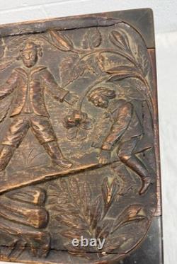 Antique 19th century Victorian hand carved wood brass Folk Art sculptural box