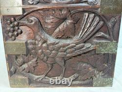 Antique 19th century Victorian hand carved wood brass Folk Art sculptural box