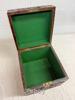 Antique 19th century Victorian hand carved wood brass Folk Art sculptural box