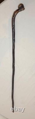 Antique 19th century hand carved Folk Art monkey lizard walking stick cane