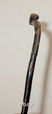 Antique 19th century hand carved Folk Art monkey lizard walking stick cane
