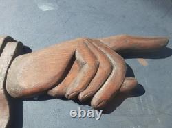 Antique 19thc Folk Art Carved Hand Pointing Trade advertising Sign odd fellows