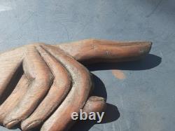 Antique 19thc Folk Art Carved Hand Pointing Trade advertising Sign odd fellows