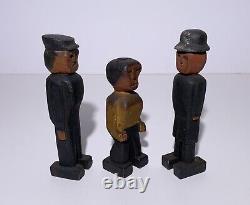 Antique 3 CARVED PAINTED WOOD COPS & ROBBER WOOD FIGURES AMERICAN FOLK ART