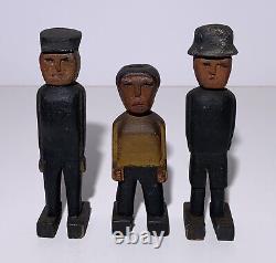 Antique 3 CARVED PAINTED WOOD COPS & ROBBER WOOD FIGURES AMERICAN FOLK ART