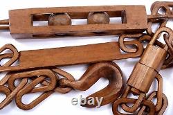 Antique 5 Pc Folk Art Wood Hand Carved Carving Sailor Whimsy Chain Ball Cage 35