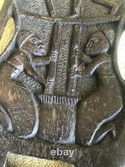 Antique African 2 Piece Wood Reclined Chieftains Chair Carved & Signed Folk Art