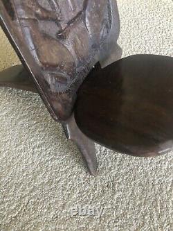 Antique African 2 Piece Wood Reclined Chieftains Chair Carved & Signed Folk Art