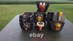 Antique African Folk Art Hand Carved 7 Pieces Wood Beautiful