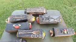 Antique African Folk Art Hand Carved 7 Pieces Wood Beautiful