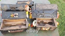 Antique African Folk Art Hand Carved 7 Pieces Wood Beautiful