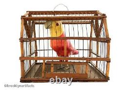 Antique American Folk Art Bird in Cage Decoy or Carving Early 1900s Display