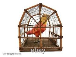 Antique American Folk Art Bird in Cage Decoy or Carving Early 1900s Display