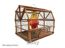 Antique American Folk Art Bird in Cage Decoy or Carving Early 1900s Display