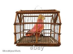 Antique American Folk Art Bird in Cage Decoy or Carving Early 1900s Display