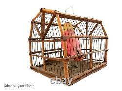 Antique American Folk Art Bird in Cage Decoy or Carving Early 1900s Display