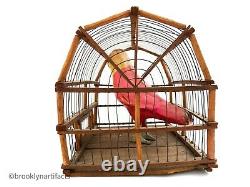 Antique American Folk Art Bird in Cage Decoy or Carving Early 1900s Display