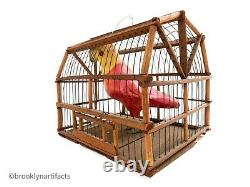 Antique American Folk Art Bird in Cage Decoy or Carving Early 1900s Display