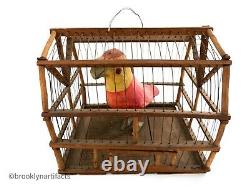 Antique American Folk Art Bird in Cage Decoy or Carving Early 1900s Display