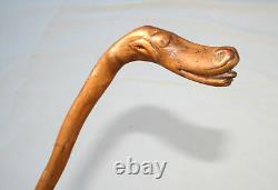 Antique American Folk Art Cane Carved Stylized Dog Walking Stick Collector Grade