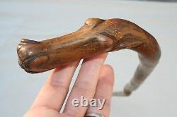 Antique American Folk Art Cane Carved Stylized Dog Walking Stick Collector Grade