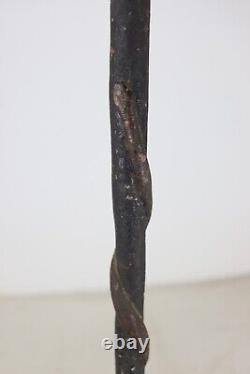 Antique American Folk Art Carved Painted Wooden Snake Cane Walking Swagger Stick