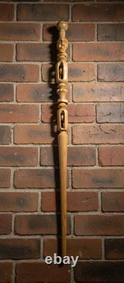 Antique American Folk Art Carved Wood Cane with Head & Dual Captive Balls 1900s