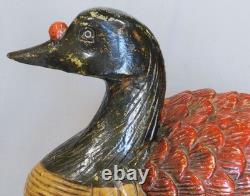 Antique American Folk Art Carved Wood Goose Bird Polychrome Paint c1900 18