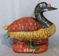 Antique American Folk Art Carved Wood Goose Bird Polychrome Paint c1900 18