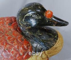 Antique American Folk Art Carved Wood Goose Bird Polychrome Paint c1900 18