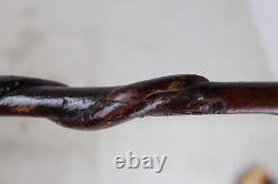 Antique American Folk Art Carved Wooden Double Snake Cane Walking Swagger Stick