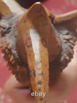 Antique American Folk Art Carved Wooden Staff Cane with Burl Head, Mythic Figure