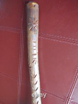 Antique American Folk Art Carved Wooden Staff Cane with Burl Head, Mythic Figure
