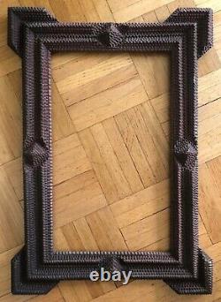 Antique American Folk Art Chip Wood Brown Carved Picture Frame. 19th C