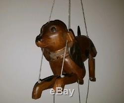 Antique American Folk Art Marionette Dog Beagle Wood Carving Articulated Head