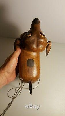 Antique American Folk Art Marionette Dog Beagle Wood Carving Articulated Head