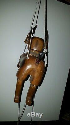 Antique American Folk Art Marionette Dog Beagle Wood Carving Articulated Head